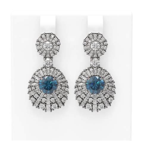 7.73 ctw Intense Blue Diamond Earrings 18K White Gold - REF-