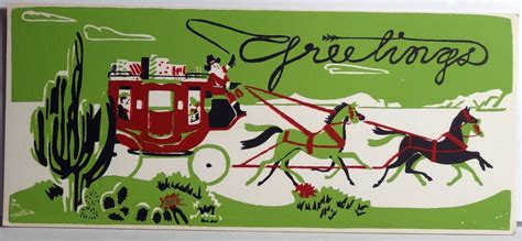 50s Cool Western Cowboy Santa Stagecoach. | Vintage christmas cards ...