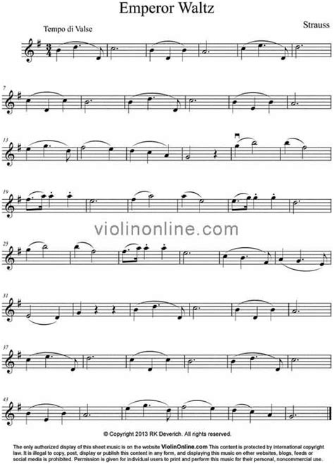 Violin Online: Emperor Waltz by Strauss - Free Violin Sheet Music