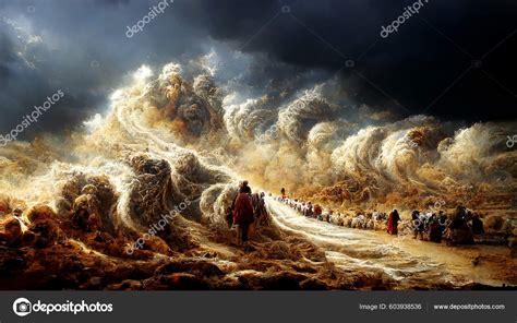 Lllustration Exodus Bible Moses Crossing Red Sea Israelites Escape Egyptians Stock Photo by ...