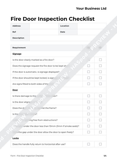 Fire Door Inspection Checklist Form Template - HASpod