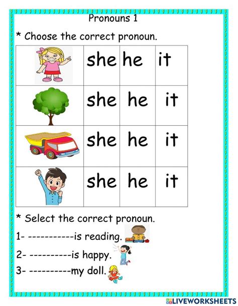 Pronouns online exercise for Grade 1 | 2nd grade worksheets, Worksheets, Grade 1