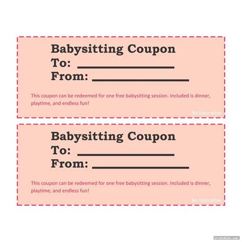 Free Printable Coupons for Babysitting Templates