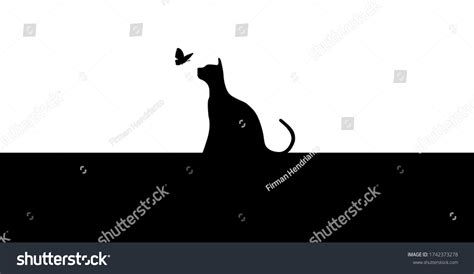 Black Silhouette Cat Butterfly Stock Vector (Royalty Free) 1742373278 | Shutterstock