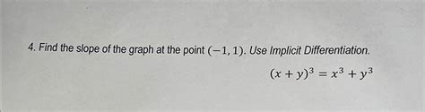 Solved Find the slope of the graph at the point (-1,1). ﻿Use | Chegg.com