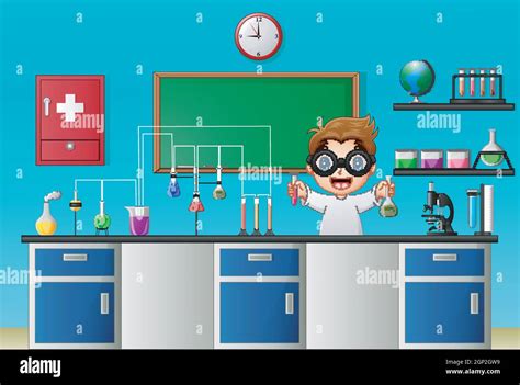 Cartoon boy doing chemical experiment in the laboratory Stock Vector ...