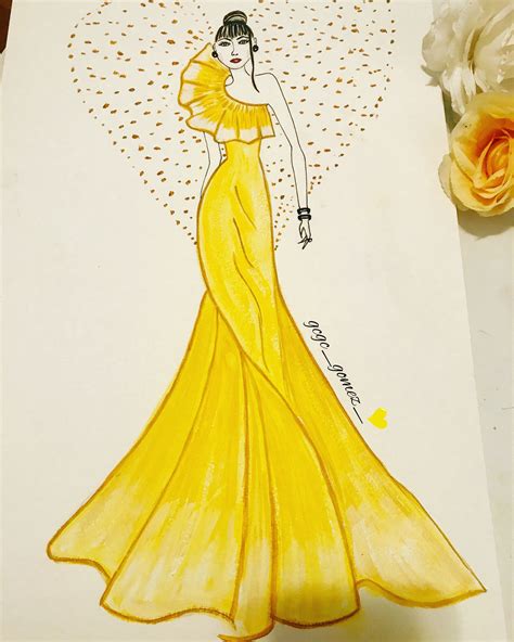 Happy yellow | Dress design drawing, Illustration fashion design, Fashion sketches