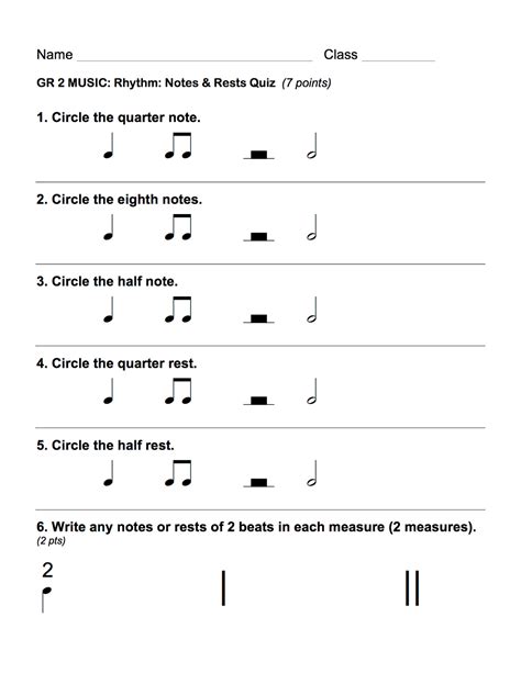 Music Notes And Rests Worksheets