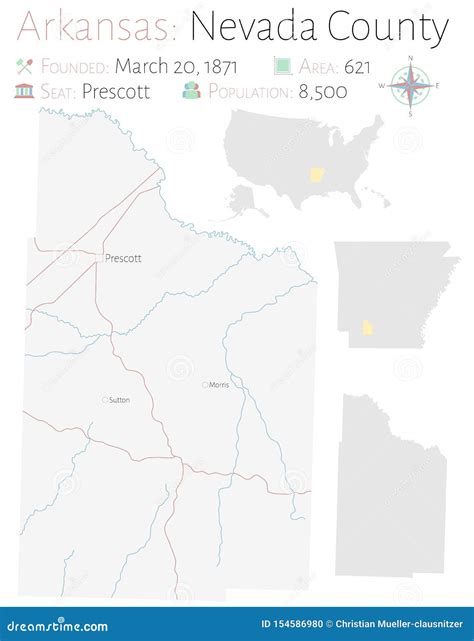 Map of Nevada County in Arkansas Stock Vector - Illustration of federal ...