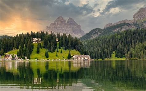 Auronzo Di Cadore, Italy August 9, 2018: Misurina Mountain Lake ...