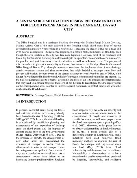 (PDF) A SUSTAINABLE MITIGATION DESIGN RECOMMENDATION FOR FLOOD PRONE AREAS IN NHA BANGKAL, DAVAO ...