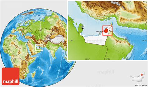 Physical Location Map of Dubai, highlighted country