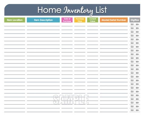 Home Inventory Organizing Printable Fillable Household - Etsy