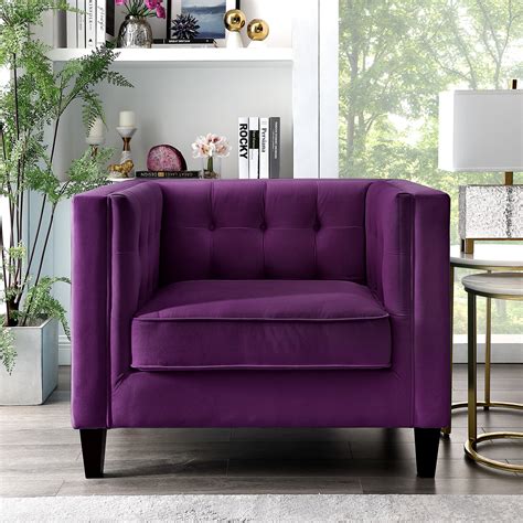 Inspired Home Rin Velvet Club Chair or Sofa Tufted Square Arms Tapered ...