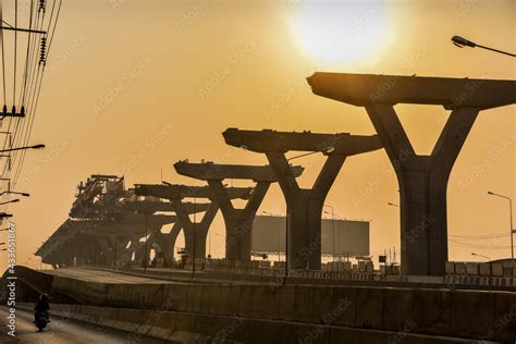 Silhouette of an expressway under construction, Expressway on sunset ...