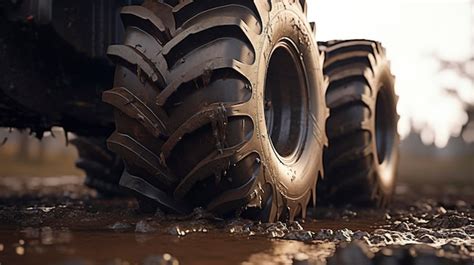 Premium AI Image | A photo of a close up of a tractor tire in mud