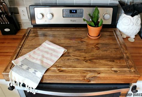 Make a DIY wooden stove top cover and add more counter space to your kitchen!