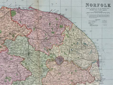 1896 Norfolk Large Original Antique Map showing railways, stations ...