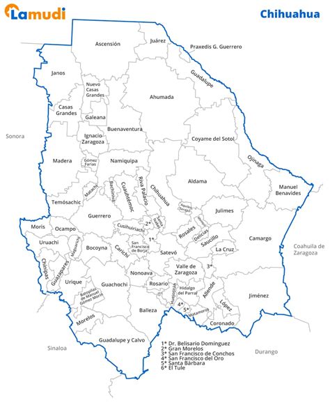 Mapa de Chihuahua con división municipal y nombres | Lamudi