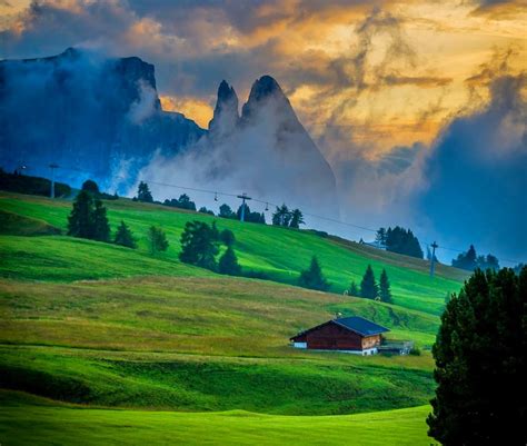 Painting of black and brown house, nature, landscape, Dolomites (mountains), sunset HD wallpaper ...