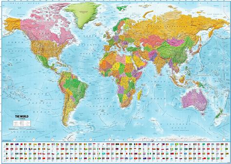 World Map with flags XXL Giant Poster - 2018 - MAPS IN MINUTES® 140cm x 100cm / 55 x 39in ...