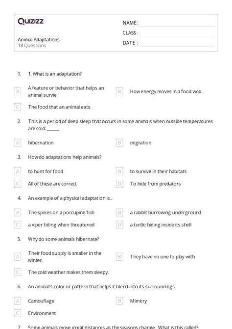 50+ animal adaptations worksheets on Quizizz | Free & Printable