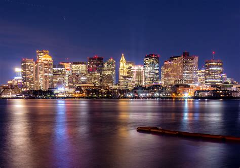 Boston, US cityscape by night