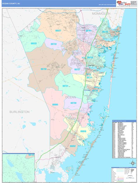 Ocean County, NJ Wall Map Color Cast Style by MarketMAPS - MapSales