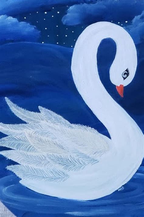 Moonlight Swan oil Painting on oval canvas Original hand | Etsy