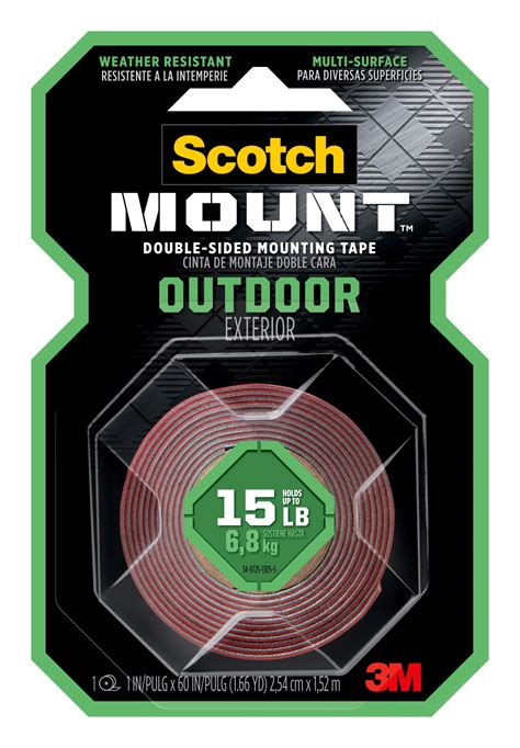 Scotch Outdoor Double-Sided Mounting Tape, Red, 1 in x 60 in, 1 Roll - Walmart.com