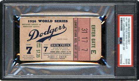 1956 World Series Game 7 Ticket Stub - Jackie Robinson's Last Game PSA GD 2