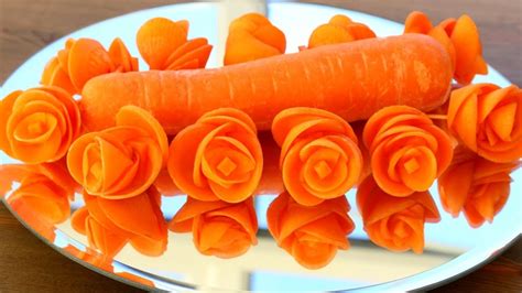 Beautiful Rose & Carrot Flowers Design - Best Vegetable Carving Garnish - YouTube