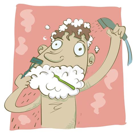 Man Hurry in the Morning Shave and Shower at the Same Time. Stock Vector - Illustration of rush ...