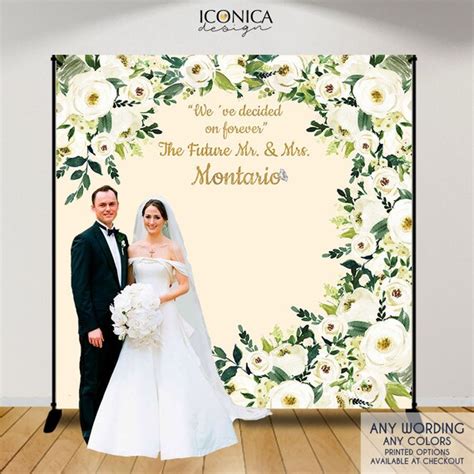 Wedding backdrop, Beige and Greenery Wedding Decor, Engagement part, Floral Photo backdrop ...