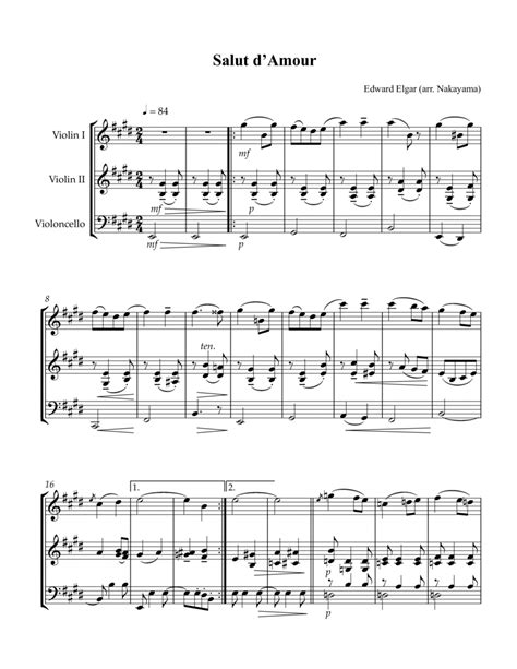 Salut d'Amour arr. for String Trio (arr. Midori Nakayama) Sheet Music ...