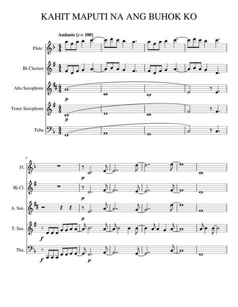 KAHIT MAPUTI NA ANG BUHOK KO sheet music for Flute, Clarinet, Alto ...