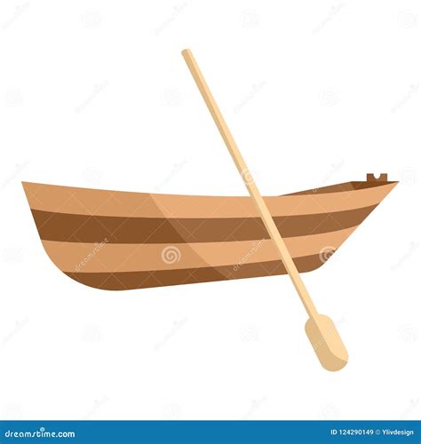 Wooden Boat with Paddle Icon, Cartoon Style Stock Illustration ...