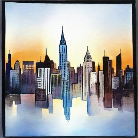 Watercolor of New York City Skyline Reflected in Stock Illustration ...