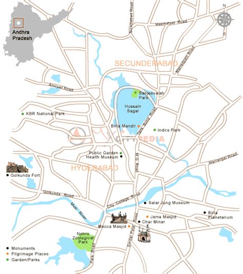 Hyderabad Map Tourist Attractions - ToursMaps.com