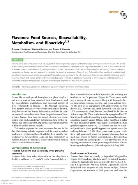 (PDF) Flavones: Food Sources, Bioavailability, Metabolism, and Bioactivity