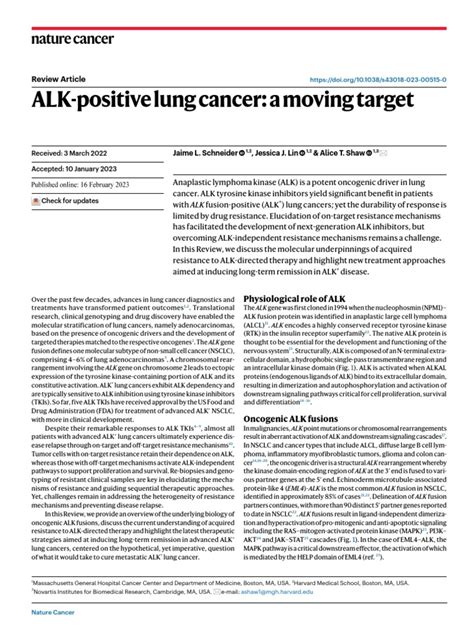 ALK-positive Lung Cancer: A Moving Target | PDF | Epidermal Growth Factor Receptor | Signal ...