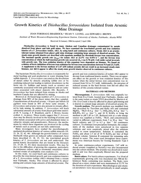 (PDF) Growth Kinetics of Thiobacillus ferrooxidans Isolated from Arsenic Mine Drainage