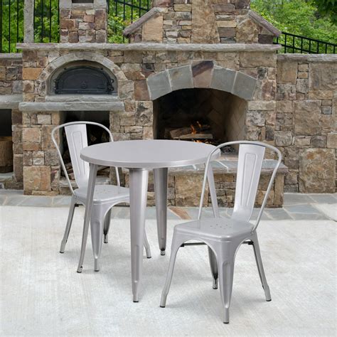 Lancaster Home 30'' Round Metal Indoor-Outdoor Table Set with 2 Cafe Chairs - Walmart.com ...
