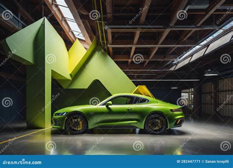 Green Sport Car in Garage Interior. Generative Ai Stock Illustration - Illustration of ...