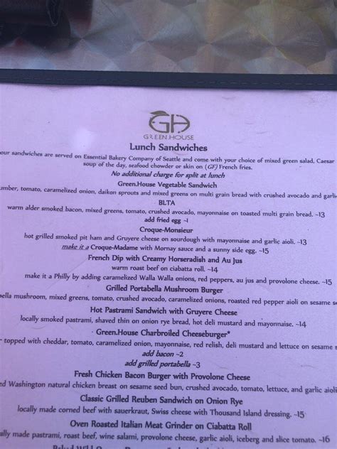 Menu at Greenhouse Restaurant, Gig Harbor