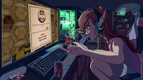 Wallpaper : digital art, artwork, video games, D Va Overwatch, brunette ...