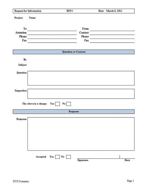 Construction RFI Templates | Find Word Templates