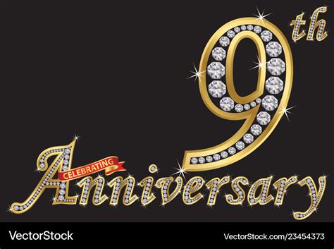 Celebrating 9th anniversary golden sign Royalty Free Vector