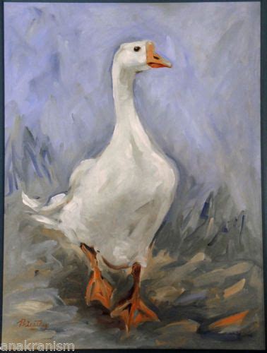 Charming Impressionist Goose Oil Painting on Canvas 25"X19" Framed ...