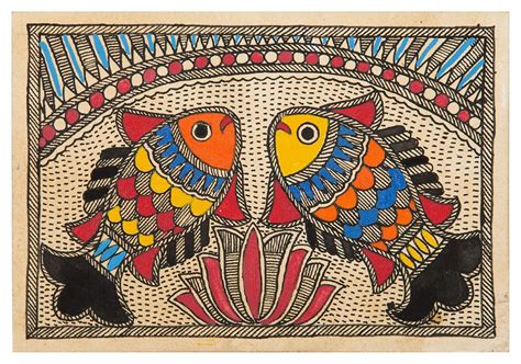 AMBIKA ART Madhubani Painting - Couple Fish I (Message Card or Greeting Card) (Paper, 18.5 cm x ...